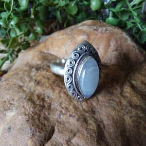 Sterling Silver 925 Vintage Doug Paulus Moonstone Spiral Ring Size 10